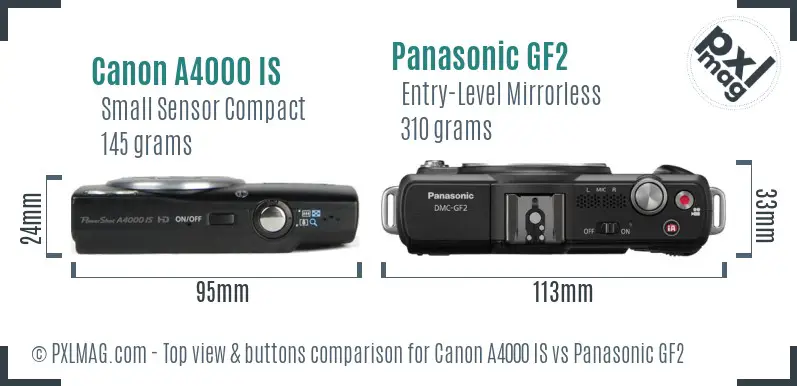Canon A4000 IS vs Panasonic GF2 top view buttons comparison
