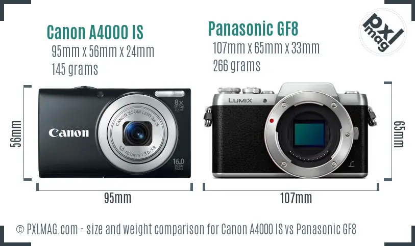 Canon A4000 IS vs Panasonic GF8 size comparison