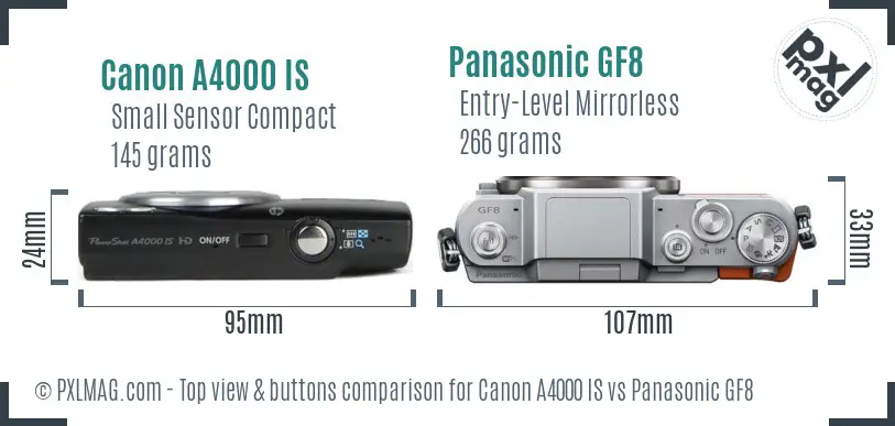 Canon A4000 IS vs Panasonic GF8 top view buttons comparison