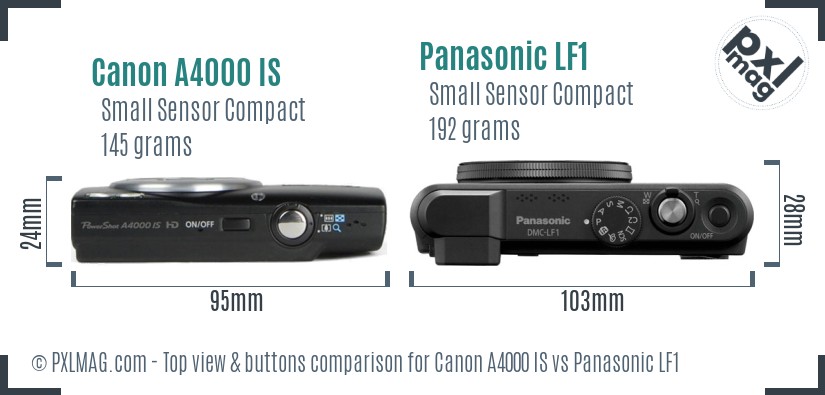 Canon A4000 IS vs Panasonic LF1 top view buttons comparison