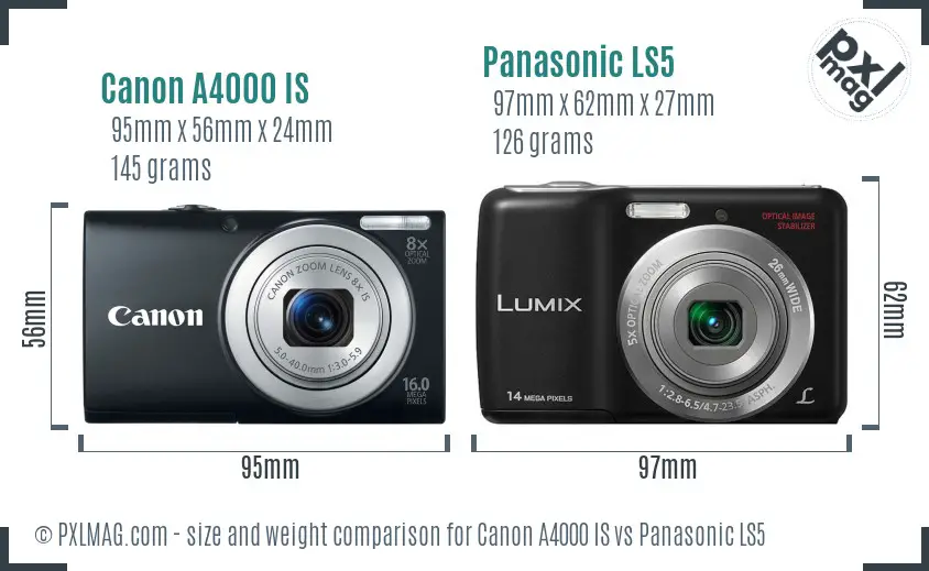 Canon A4000 IS vs Panasonic LS5 size comparison