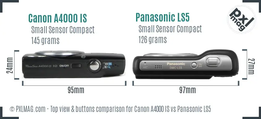 Canon A4000 IS vs Panasonic LS5 top view buttons comparison