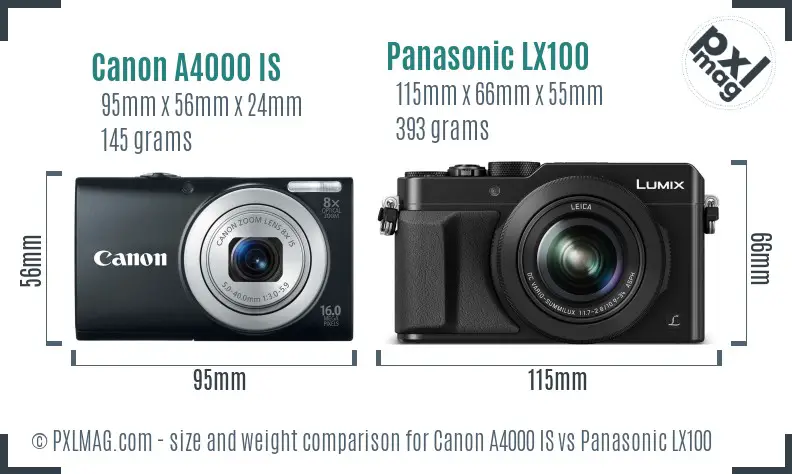 Canon A4000 IS vs Panasonic LX100 size comparison