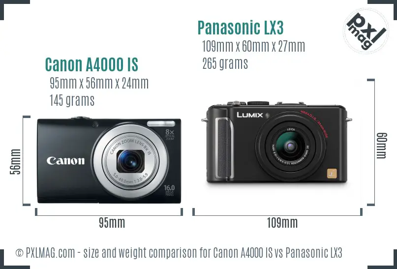 Canon A4000 IS vs Panasonic LX3 size comparison Canon A4000 IS vs Panasonic LX3 size comparison