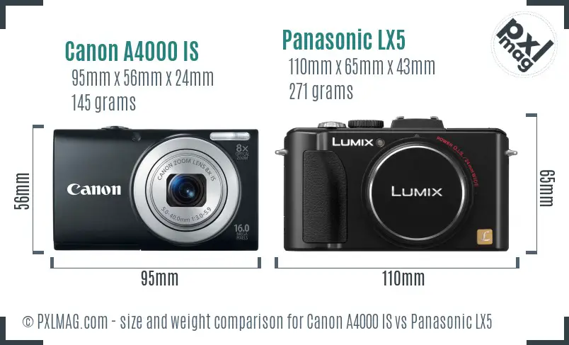 Canon A4000 IS vs Panasonic LX5 size comparison