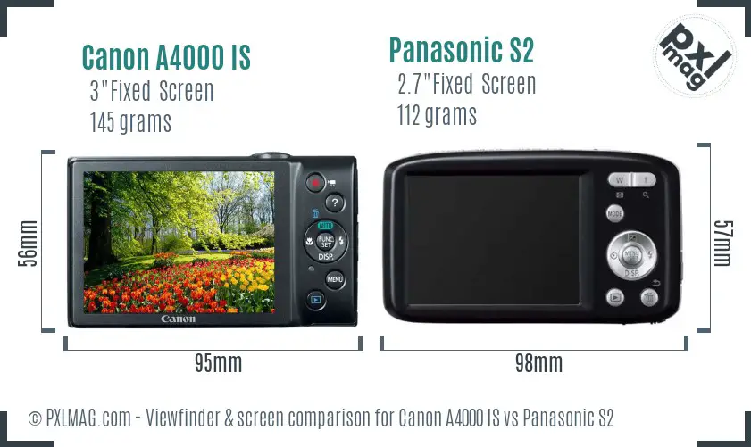 Canon A4000 IS vs Panasonic S2 Screen and Viewfinder comparison Canon A4000 IS vs Panasonic S2 Screen and Viewfinder comparison