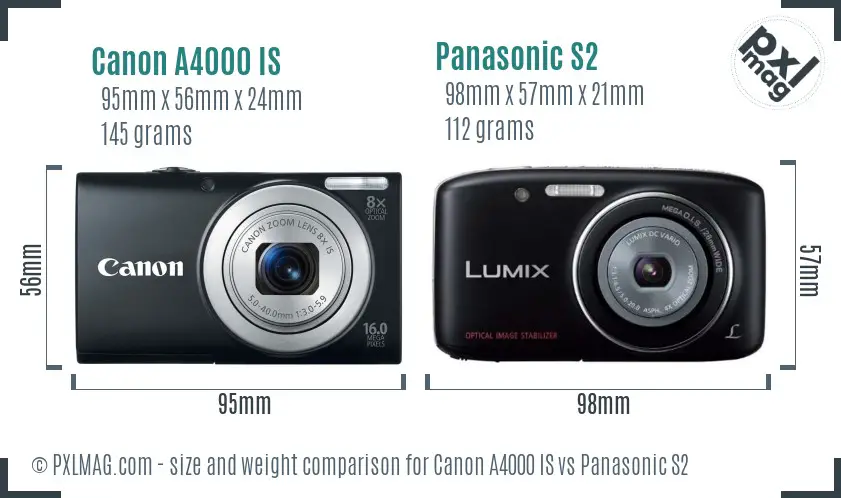 Canon A4000 IS vs Panasonic S2 size comparison Canon A4000 IS vs Panasonic S2 size comparison