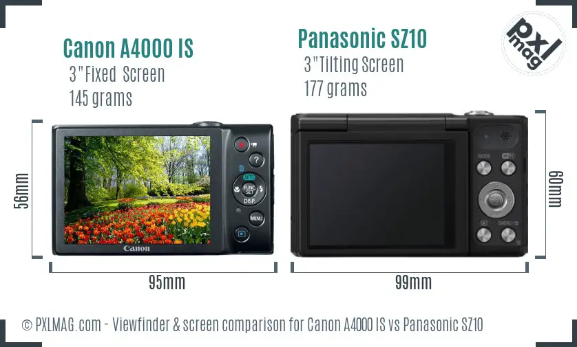 Canon A4000 IS vs Panasonic SZ10 Screen and Viewfinder comparison