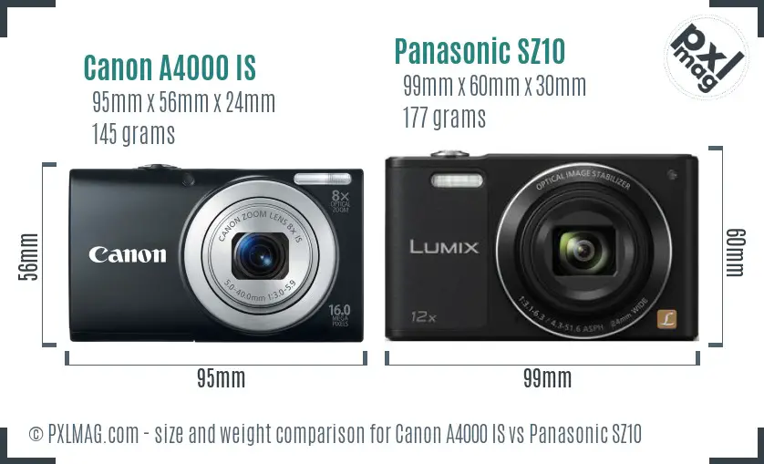 Canon A4000 IS vs Panasonic SZ10 size comparison