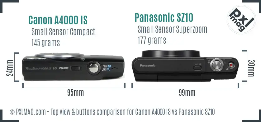 Canon A4000 IS vs Panasonic SZ10 top view buttons comparison
