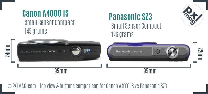 Canon A4000 IS vs Panasonic SZ3 top view buttons comparison