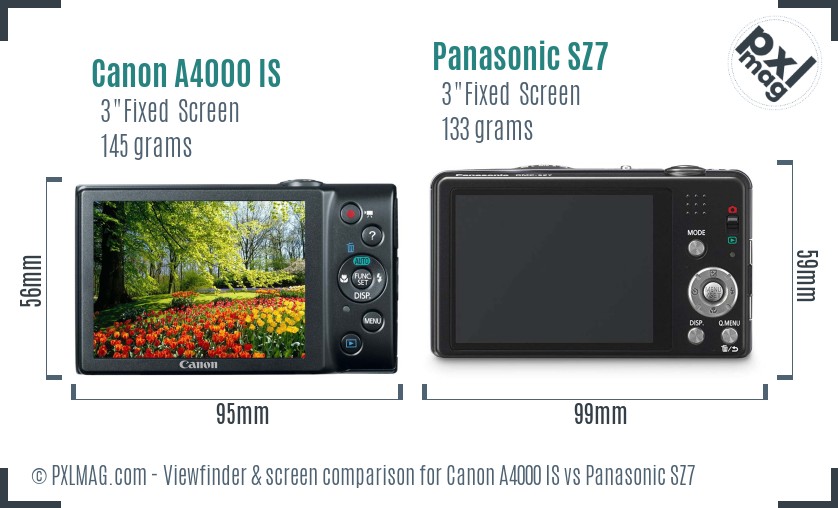 Canon A4000 IS vs Panasonic SZ7 Screen and Viewfinder comparison