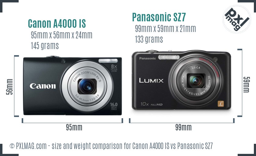 Canon A4000 IS vs Panasonic SZ7 size comparison Canon A4000 IS vs Panasonic SZ7 size comparison
