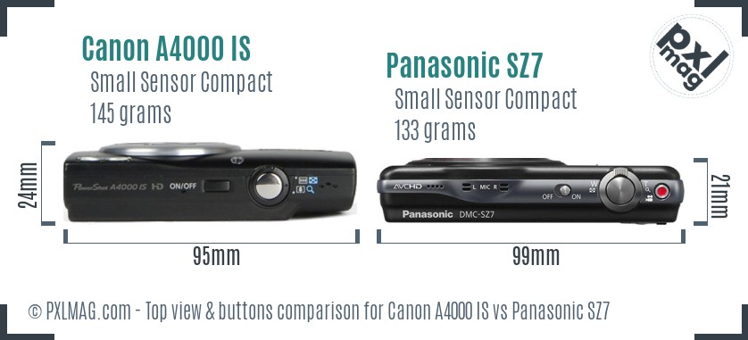 Canon A4000 IS vs Panasonic SZ7 top view buttons comparison