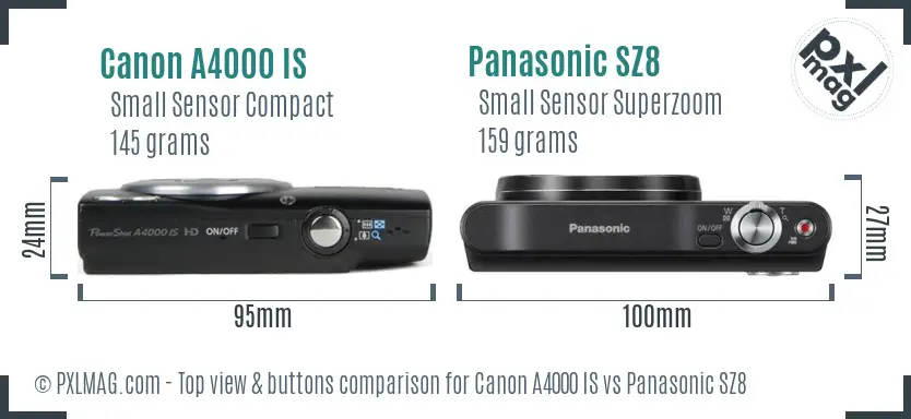 Canon A4000 IS vs Panasonic SZ8 top view buttons comparison