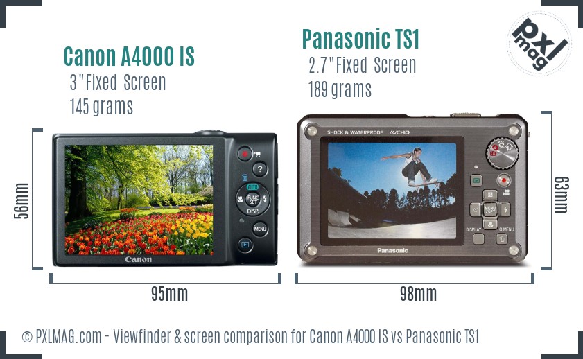 Canon A4000 IS vs Panasonic TS1 Screen and Viewfinder comparison