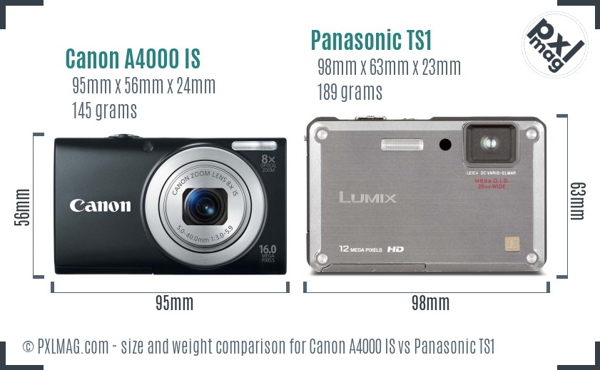 Canon A4000 IS vs Panasonic TS1 size comparison Canon A4000 IS vs Panasonic TS1 size comparison