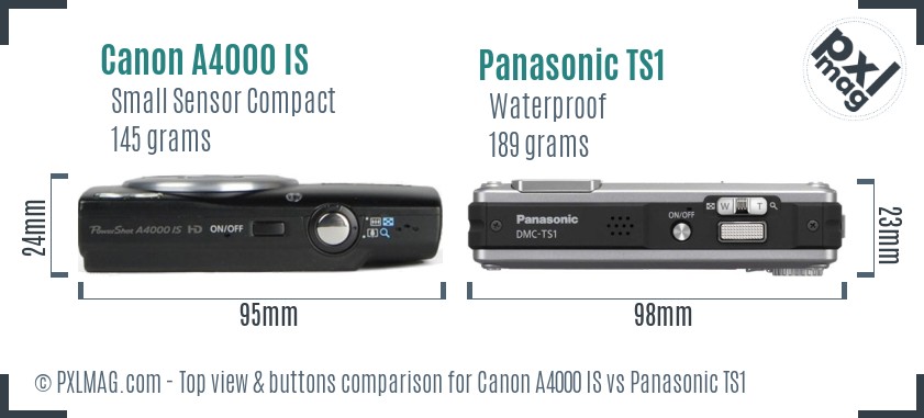 Canon A4000 IS vs Panasonic TS1 top view buttons comparison