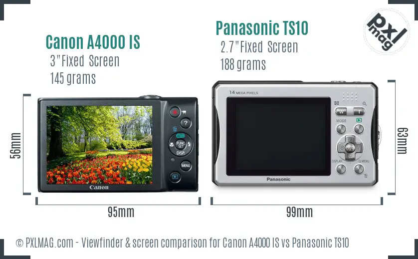 Canon A4000 IS vs Panasonic TS10 Screen and Viewfinder comparison