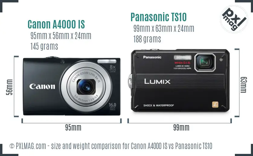 Canon A4000 IS vs Panasonic TS10 size comparison