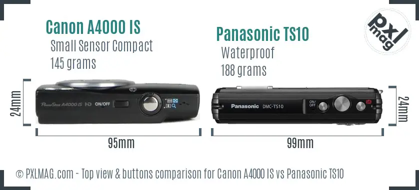 Canon A4000 IS vs Panasonic TS10 top view buttons comparison