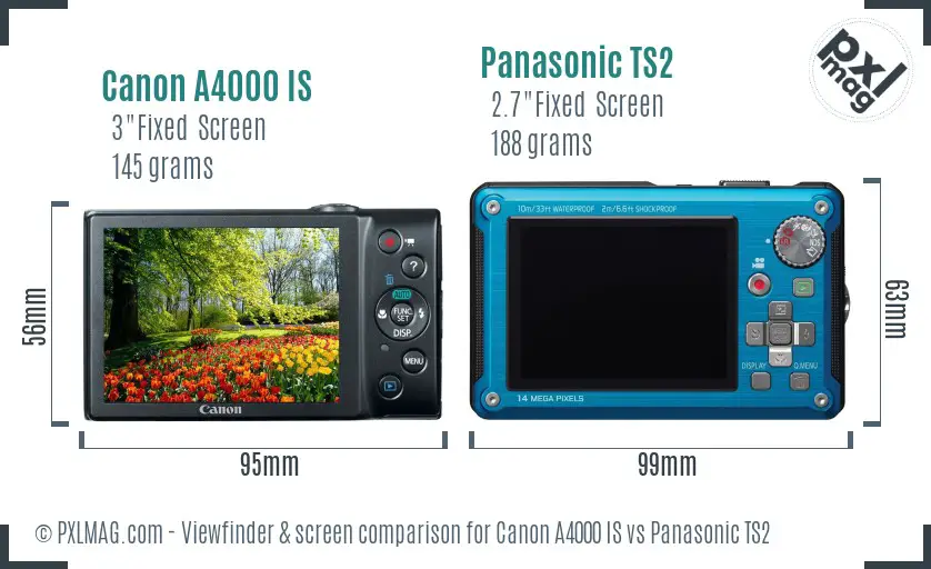 Canon A4000 IS vs Panasonic TS2 Screen and Viewfinder comparison