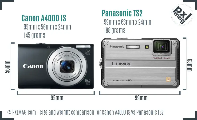 Canon A4000 IS vs Panasonic TS2 size comparison