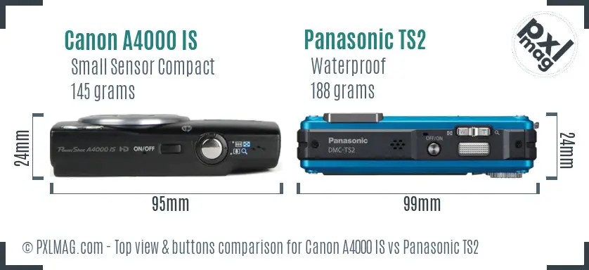 Canon A4000 IS vs Panasonic TS2 top view buttons comparison