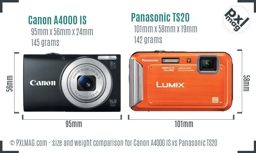 Canon A4000 IS vs Panasonic TS20 size comparison Canon A4000 IS vs Panasonic TS20 size comparison