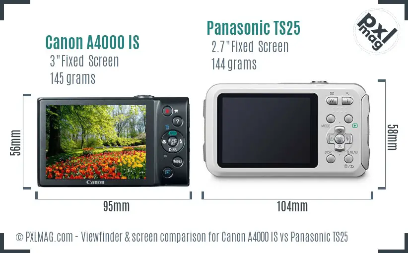 Canon A4000 IS vs Panasonic TS25 Screen and Viewfinder comparison Canon A4000 IS vs Panasonic TS25 Screen and Viewfinder comparison
