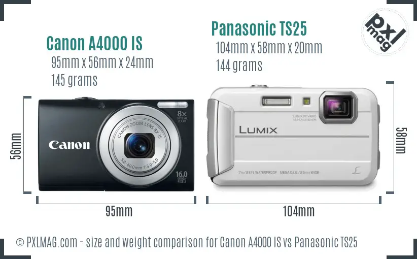 Canon A4000 IS vs Panasonic TS25 size comparison Canon A4000 IS vs Panasonic TS25 size comparison