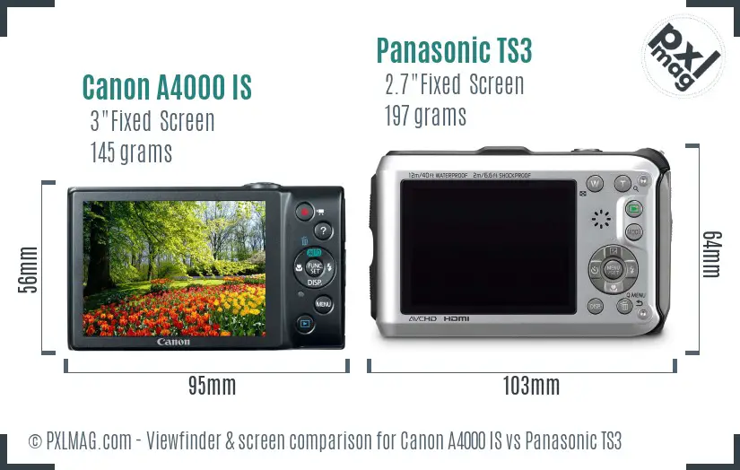 Canon A4000 IS vs Panasonic TS3 Screen and Viewfinder comparison