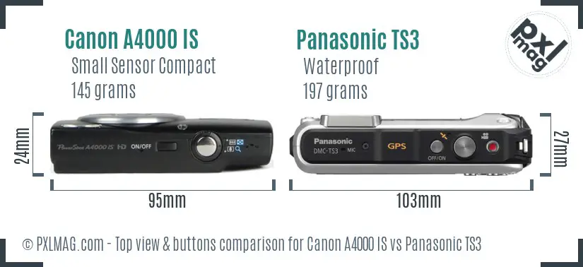 Canon A4000 IS vs Panasonic TS3 top view buttons comparison