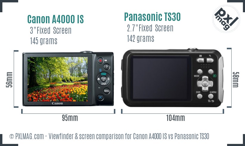 Canon A4000 IS vs Panasonic TS30 Screen and Viewfinder comparison