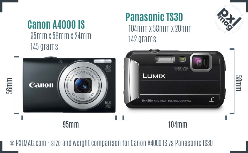 Canon A4000 IS vs Panasonic TS30 size comparison Canon A4000 IS vs Panasonic TS30 size comparison