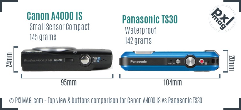Canon A4000 IS vs Panasonic TS30 top view buttons comparison