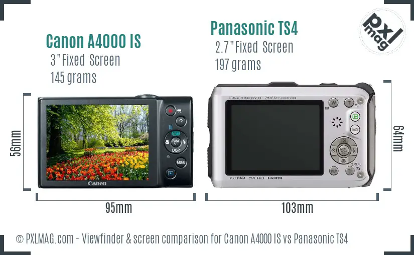 Canon A4000 IS vs Panasonic TS4 Screen and Viewfinder comparison Canon A4000 IS vs Panasonic TS4 Screen and Viewfinder comparison