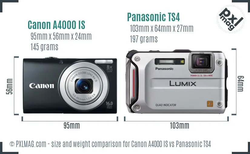 Canon A4000 IS vs Panasonic TS4 size comparison Canon A4000 IS vs Panasonic TS4 size comparison