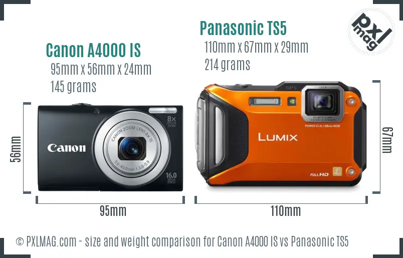 Canon A4000 IS vs Panasonic TS5 size comparison Canon A4000 IS vs Panasonic TS5 size comparison