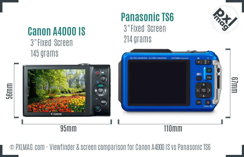 Canon A4000 IS vs Panasonic TS6 Screen and Viewfinder comparison
