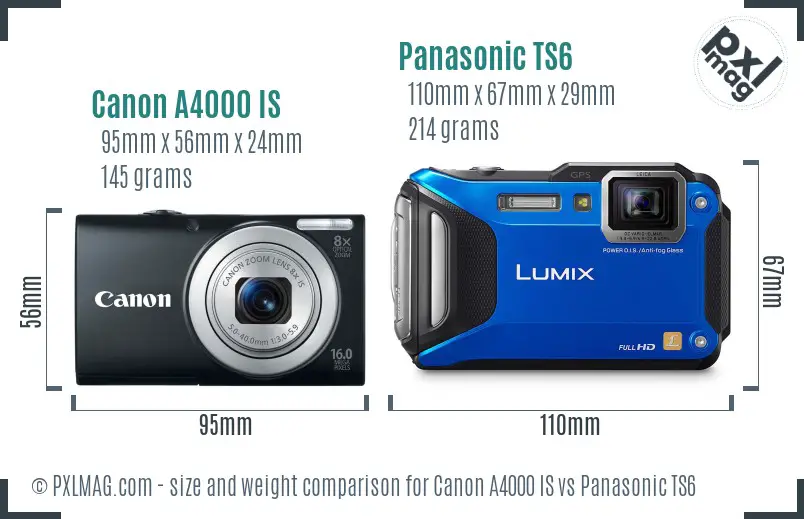 Canon A4000 IS vs Panasonic TS6 size comparison