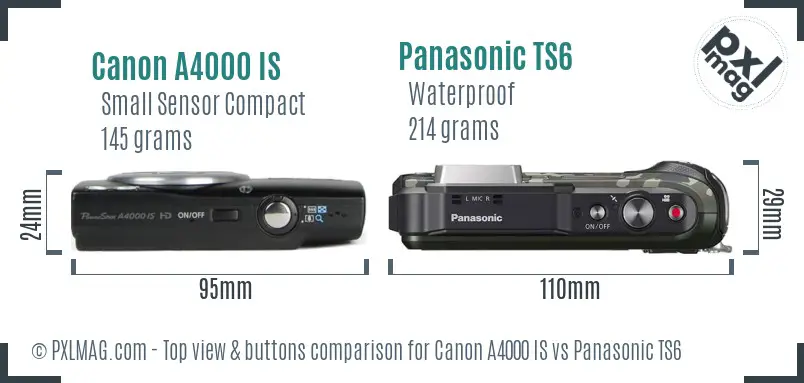 Canon A4000 IS vs Panasonic TS6 top view buttons comparison