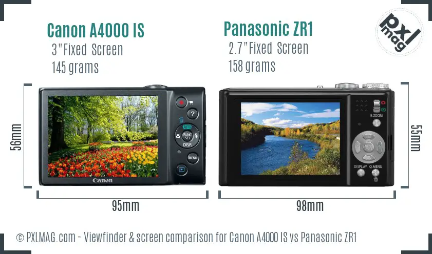 Canon A4000 IS vs Panasonic ZR1 Screen and Viewfinder comparison