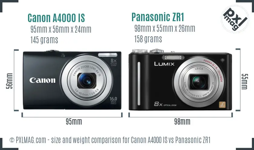 Canon A4000 IS vs Panasonic ZR1 size comparison