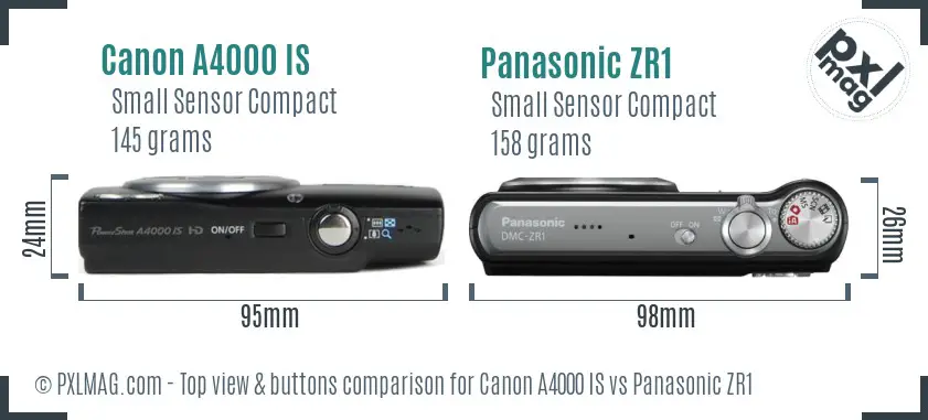 Canon A4000 IS vs Panasonic ZR1 top view buttons comparison