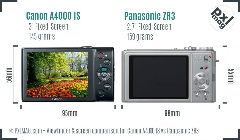Canon A4000 IS vs Panasonic ZR3 Screen and Viewfinder comparison