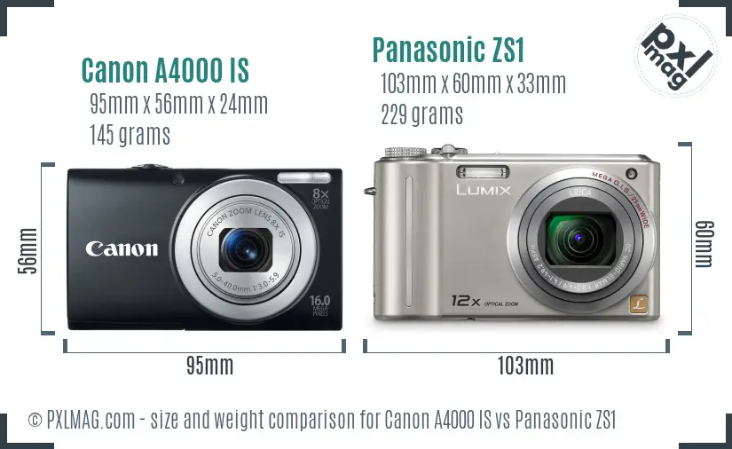 Canon A4000 IS vs Panasonic ZS1 size comparison