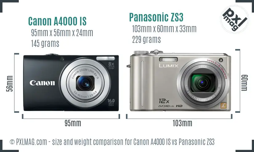 Canon A4000 IS vs Panasonic ZS3 size comparison Canon A4000 IS vs Panasonic ZS3 size comparison