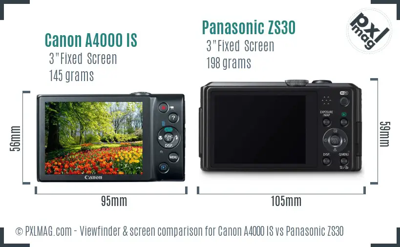 Canon A4000 IS vs Panasonic ZS30 Screen and Viewfinder comparison Canon A4000 IS vs Panasonic ZS30 Screen and Viewfinder comparison
