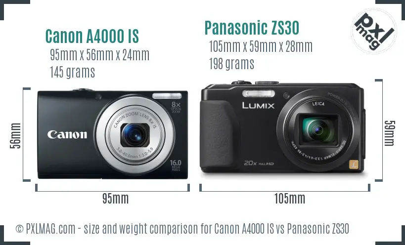 Canon A4000 IS vs Panasonic ZS30 size comparison Canon A4000 IS vs Panasonic ZS30 size comparison